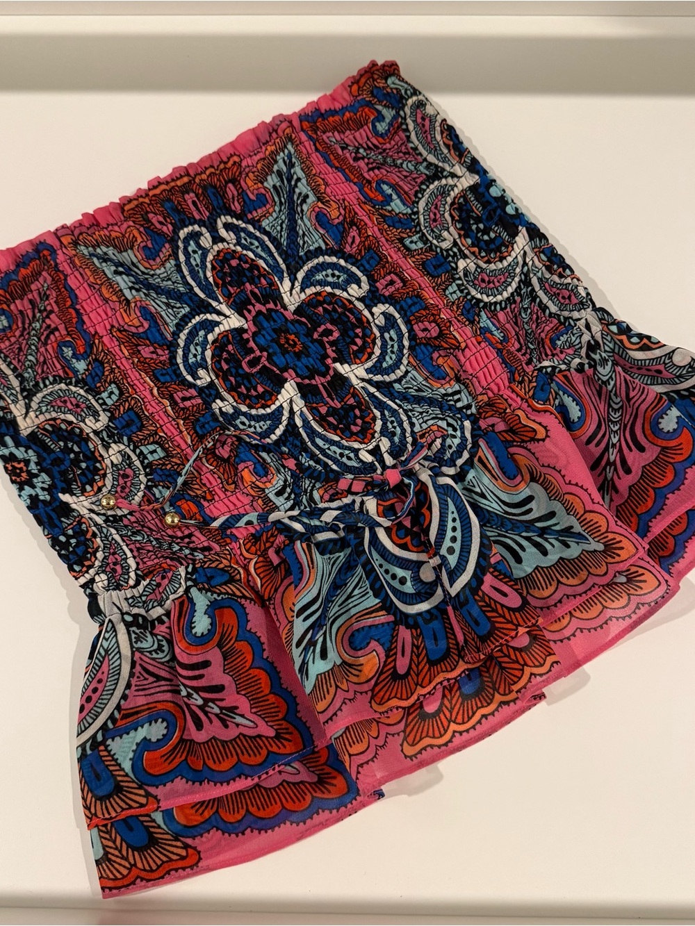 Juicy Couture Pink Paisley Print Smocked Crop Top